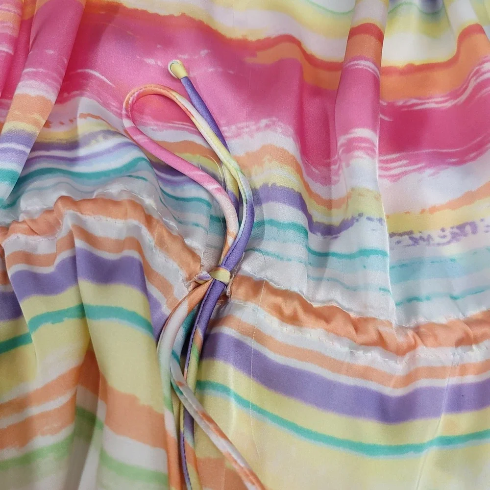 Chaps Pastel Watercolor Striped Caftan Dress Top CoverUp Beach Pool Resort Large